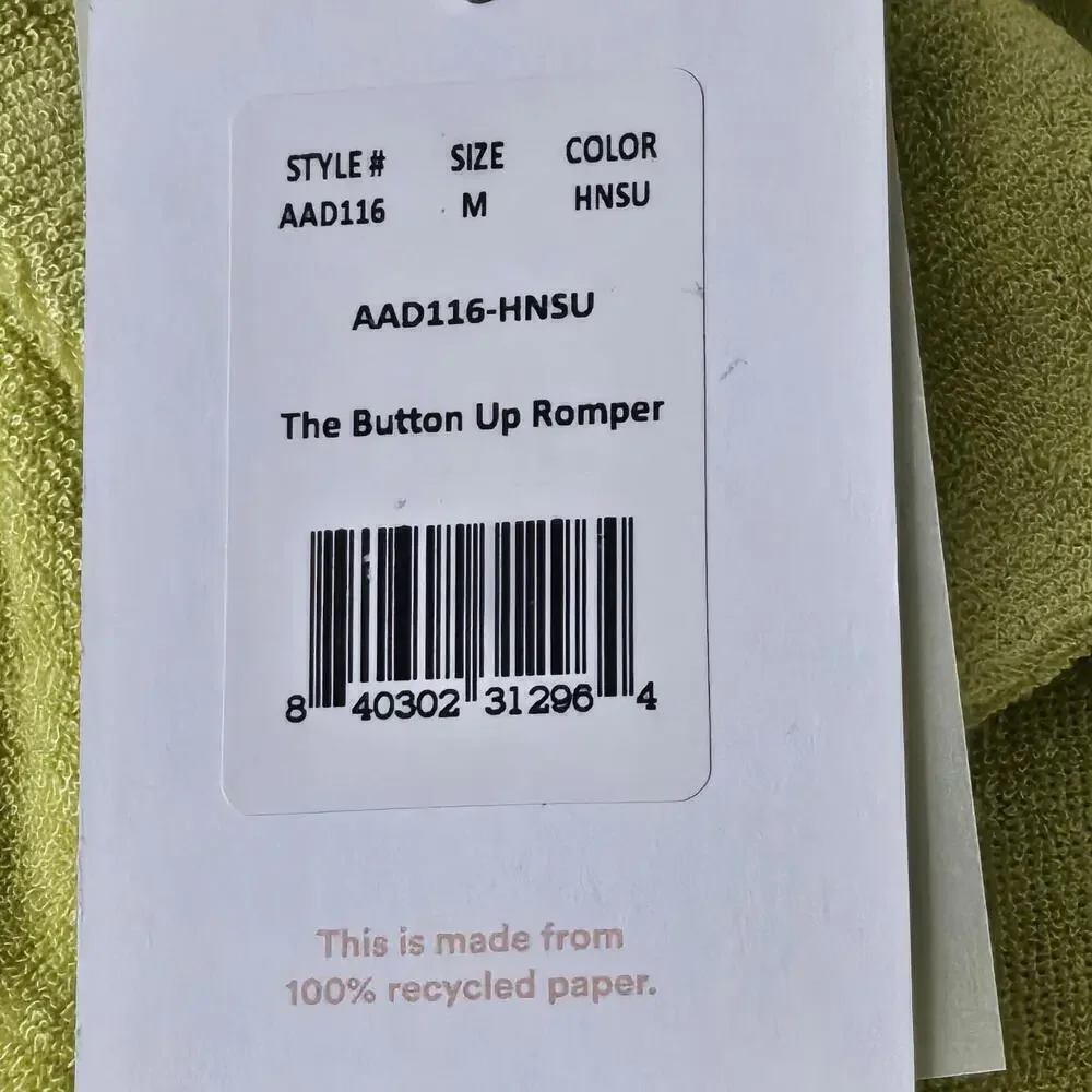 2/$30 Andie Swim Button-Up Palma Terry Romper Honeysuckle Size M